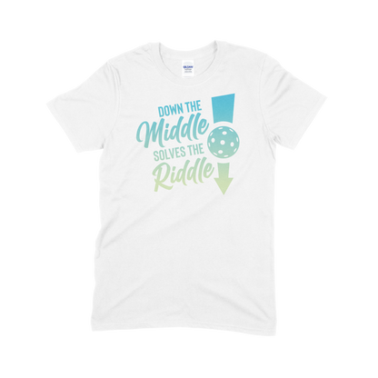 Down the Middle, Solves the Riddle - Pickleball Unisex Softstyle T-Shirt