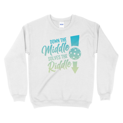 Down the Middle, Solves the Riddle - Pickleball Unisex Heavy Blend™ Crewneck Sweatshirt